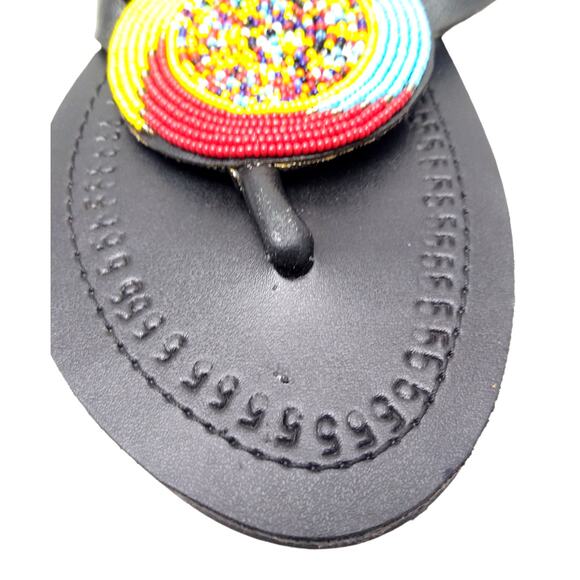 Masaai Leather African Beaded Black Sandals Size 7 - Picture 4 of 8